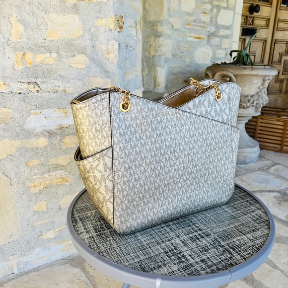 Michael Kors Jet Set Travel XL Chain Signature Chain tote&wallet Pale Gold - Picture 8 of 11